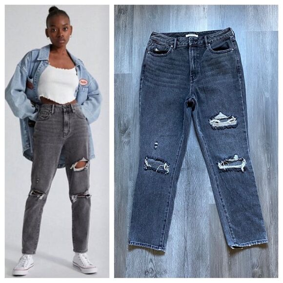 PacSun Mom Jeans Ripped Faded Black 29 High Rise Distressed - Picture 5 of 11